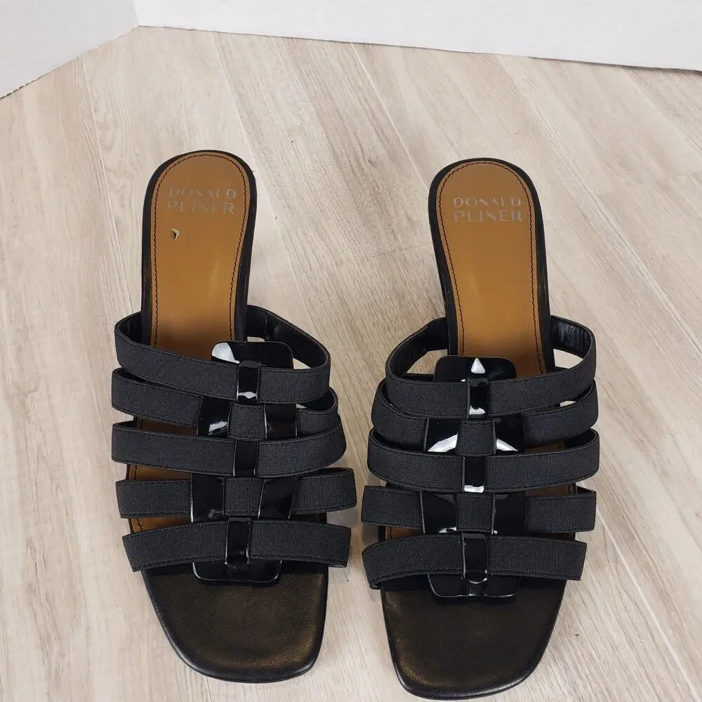Donald J Pliner Black Leather Woven Sandals Women’s Size 8M Slip‑On Comfort